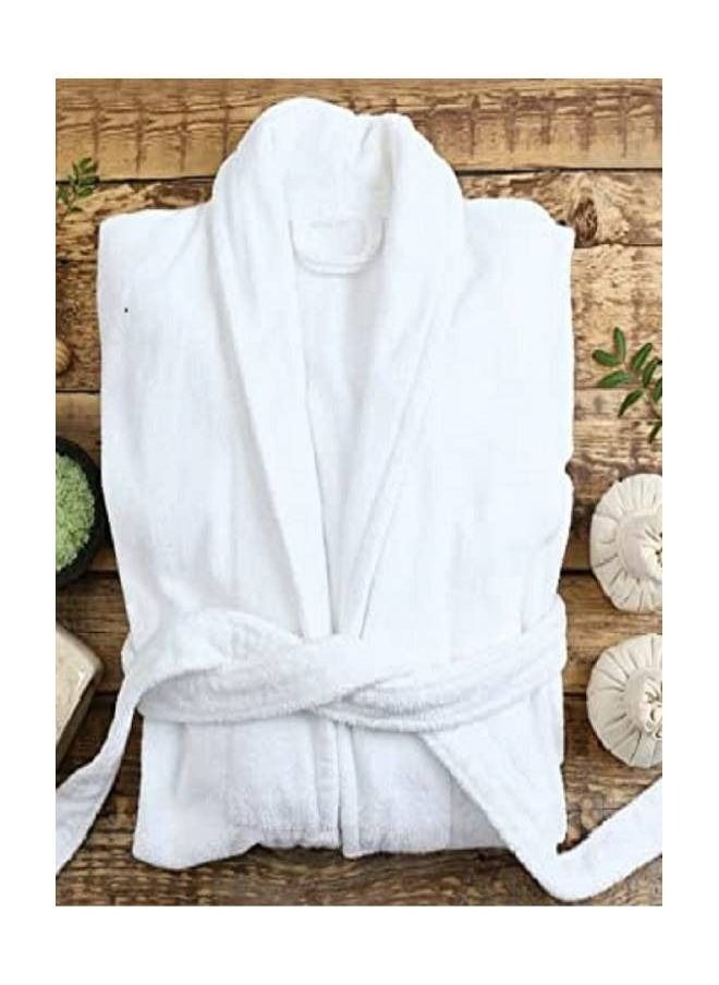RISHAHOME 100% Cotton Terry Bathrobe For Both Men And Women, Extremely Absorbent, 450 GSM With Wide Collar And Pockets White  - Image 3