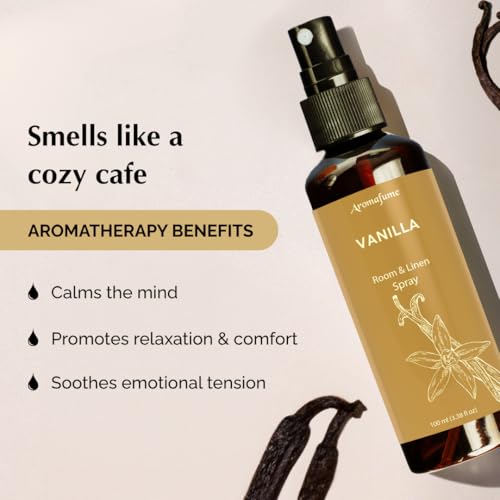 Aromafume Vanilla Room, Linen & Pillow Spray|100Ml/3.38 Fl Oz|With Pure Vanilla Essential Oil|Aromatherapy Spray For Relaxation, Sleep & Stress Relief|Mist For Bedding, Fabrics - Image 5