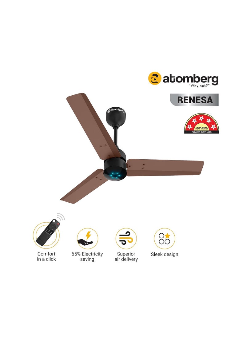 Generic - atomberg Renesa 900mm BLDC Ceiling Fan with Remote Control | BEE 5 star Rated Energy Efficient Ceiling Fan | High Air Delivery with LED Indicators | 2+1 Year Warranty by Atomberg (Brown & Black) - Image 1