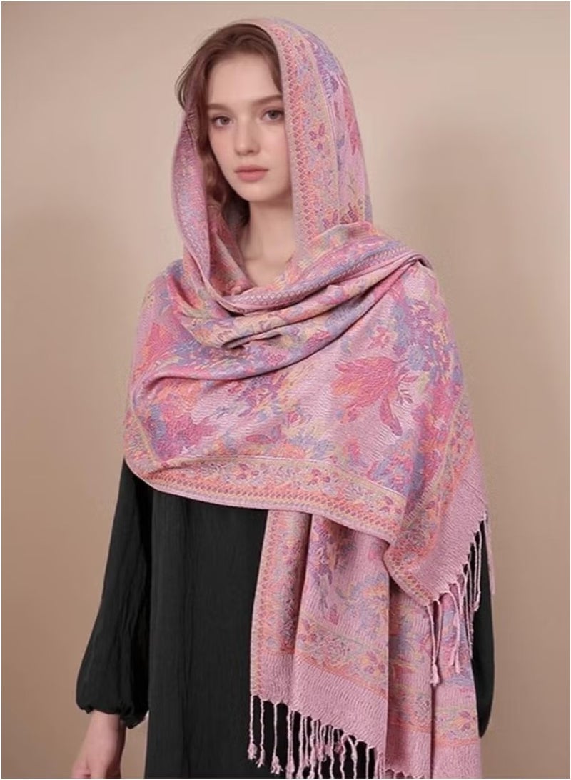 يا إلهي وشاح كشميري نسائي كلاسيكي أنيق بوهيمي زهري ونباتي شال وردي شال كشميري - Image 1