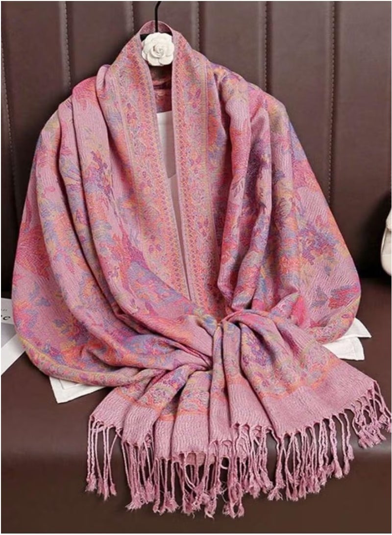 يا إلهي وشاح كشميري نسائي كلاسيكي أنيق بوهيمي زهري ونباتي شال وردي شال كشميري - Image 2