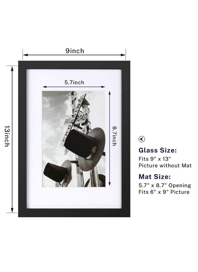 ONE WALL - ONE WALL Tempered Glass 9x13 Picture Frame with Mats for 6x9 Photo, Black Wood Frame for Wall and Tabletop - Mounting Hardware Included - Image 1