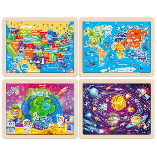 SYNARRY Large US World Earth Solar System Wooden Puzzles for Kids Gift Box122 94 in Puzzles for Toddlers 35 Wood Puzzles for Kids Ages 46 Easter Basket Stuffers Gifts for Kids - Image 5