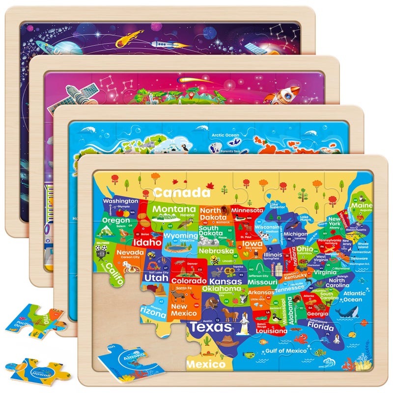 SYNARRY Large US World Earth Solar System Wooden Puzzles for Kids Gift Box122 94 in Puzzles for Toddlers 35 Wood Puzzles for Kids Ages 46 Easter Basket Stuffers Gifts for Kids - Image 4