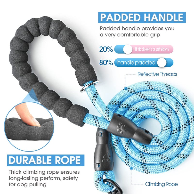 BAAPET حزام كلب BAAPET بطول 2/4/5/6 قدم مع مقبض مبطن مريح وخيوط عاكسة للغاية للكلاب الصغيرة والمتوسطة والكبيرة (6 أقدام - 1/2 بوصة، أزرق) - Image 2