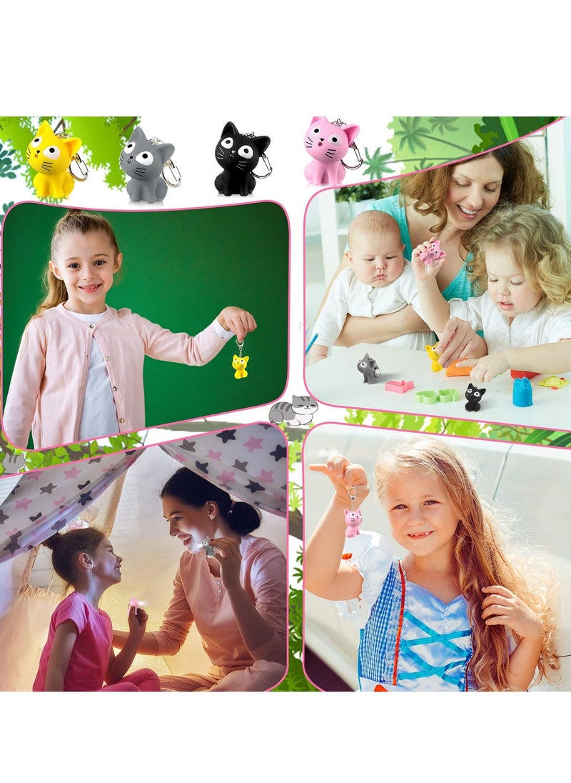 4 PCS LED Sound Light Key Chain, Lovely Cat Flashlight Keychain, Gray Black Yellow Pink Cat Flashlight Keychain, Suitable for Nurses Badge Reel - Image 2