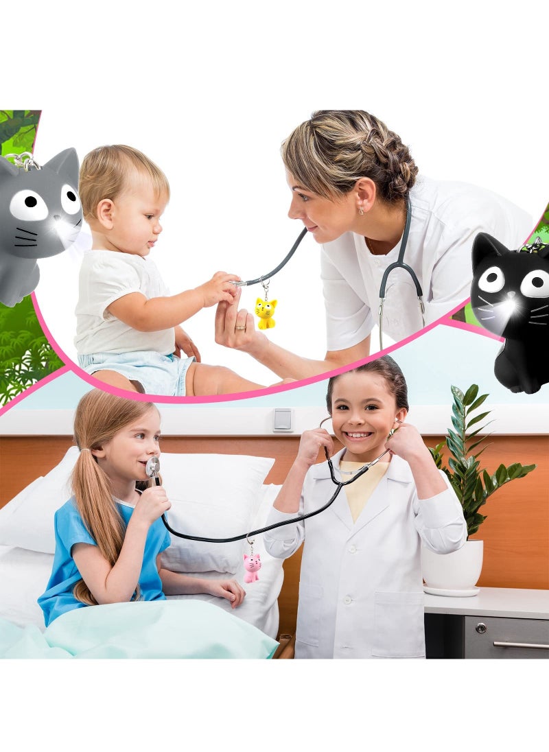 4 PCS LED Sound Light Key Chain, Lovely Cat Flashlight Keychain, Gray Black Yellow Pink Cat Flashlight Keychain, Suitable for Nurses Badge Reel - Image 5