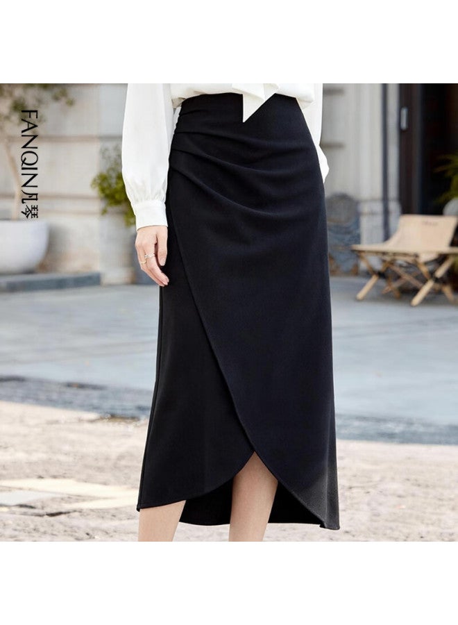 Fan Qin Elegant Workplace Autumn Asymmetric Pencil Skirt For Women Slim Fit Commuter 353qa5192x Black L - Image 1