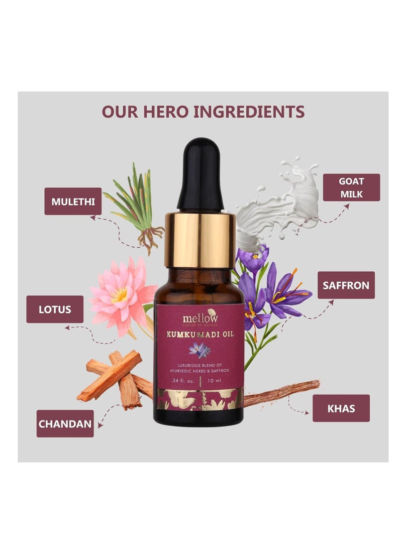 Mellow Ayurvedic Kumkumadi Face Oil Tailam for Glowing Skin Extracted from Pure Ayurvedic Herbs Deep Nourishment Anti Aging 10 ml - Image 2