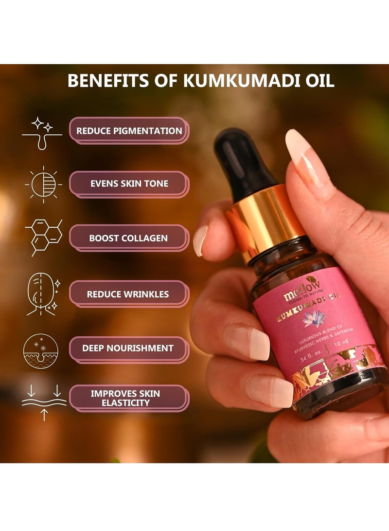 Mellow Ayurvedic Kumkumadi Face Oil Tailam for Glowing Skin Extracted from Pure Ayurvedic Herbs Deep Nourishment Anti Aging 10 ml - Image 3