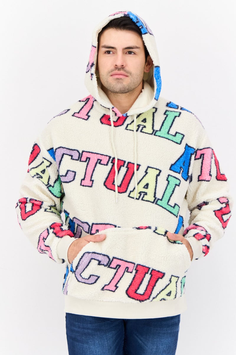 Asos Design Men Hooded Graphic Print Long Sleeves Sweatshirt, Cream - Image 1