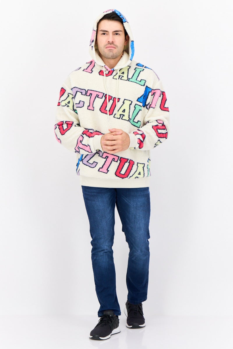Asos Design Men Hooded Graphic Print Long Sleeves Sweatshirt, Cream - Image 3