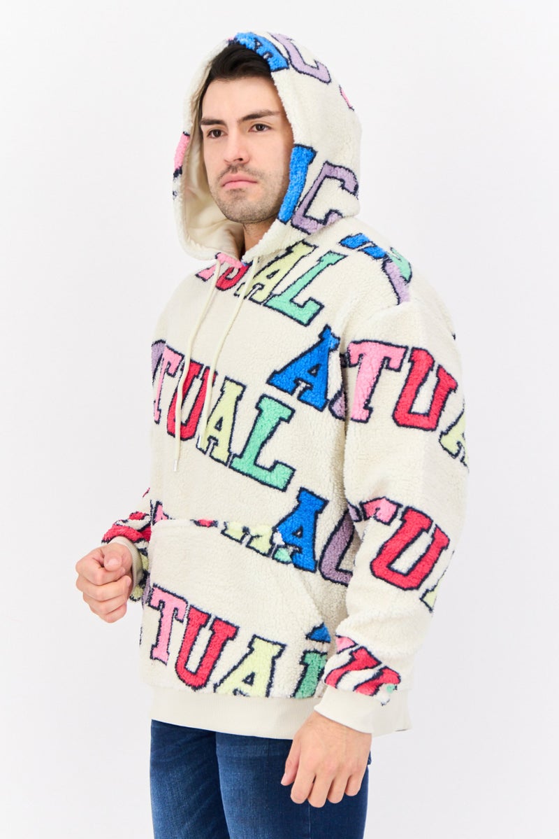 Asos Design Men Hooded Graphic Print Long Sleeves Sweatshirt, Cream - Image 4