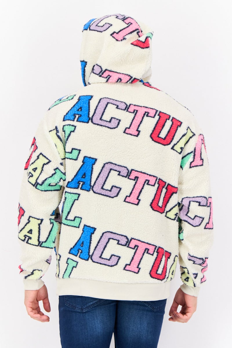 Asos Design Men Hooded Graphic Print Long Sleeves Sweatshirt, Cream - Image 2