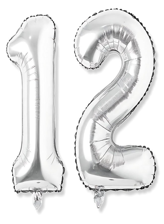 Flyloons 12 number Silver Foil Balloon 16 inch Size Birthday Decoration Items Pack of 2 | 12th Year Balloons | Twelve - Image 1