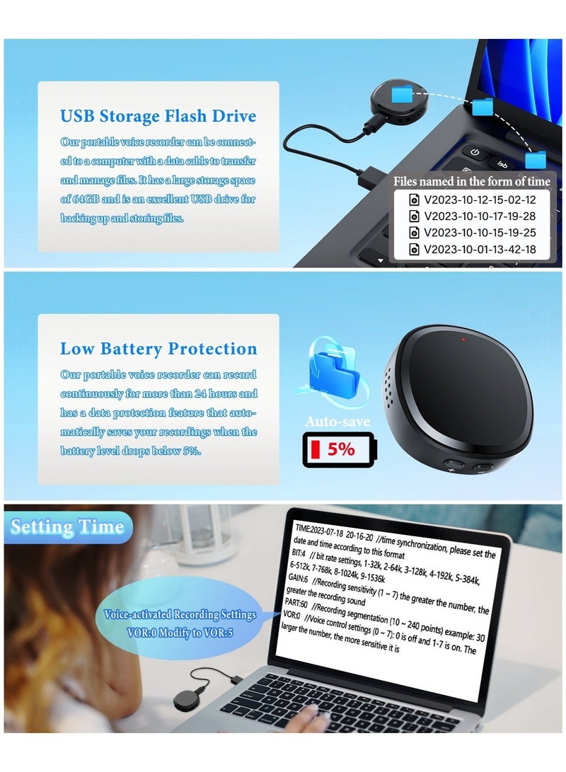 ZESTECH 128GB Digital Magnetic Voice Recorder with Speaker Instant Playback and USB Flash Drives- 750 Hours Voice Activated Recorder Portable Tape Recorder Small Audio Recorder for Lectures Meetings Interviews - Image 4