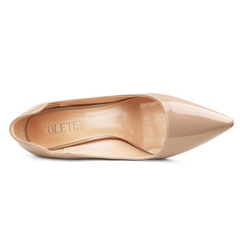 COLETER Middle Heels for Women, 3.93 inch/10cm Pointed Toe Dress Shoes Stiletto Heels Evening Party Pumps 10cm Natural 9 US - Image 5
