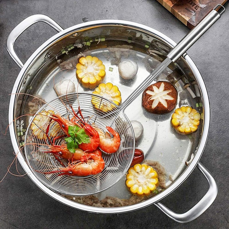 Strainer Skimmer Spider Ladle Stainless Steel, Kitchen Wire Net Spoon with Handle for Frying Scooping Food, Pasta, Spaghetti, Noodle (Diameter:7.9inch/20cm, Total Length: 17.7inch/45cm) - Image 2