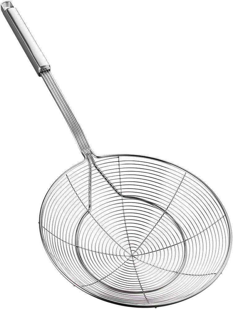 Strainer Skimmer Spider Ladle Stainless Steel, Kitchen Wire Net Spoon with Handle for Frying Scooping Food, Pasta, Spaghetti, Noodle (Diameter:7.9inch/20cm, Total Length: 17.7inch/45cm) - Image 1
