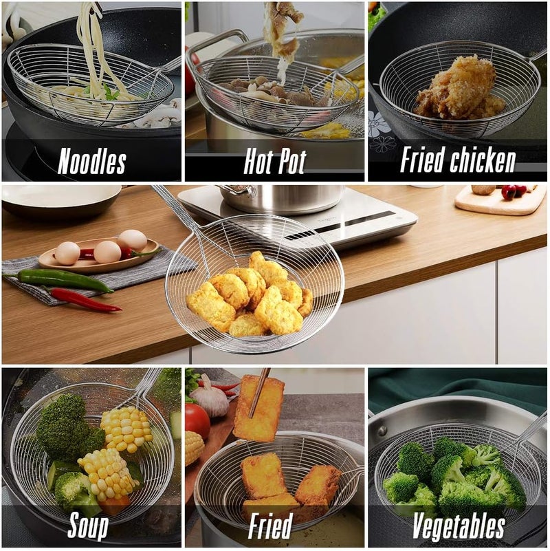 Strainer Skimmer Spider Ladle Stainless Steel, Kitchen Wire Net Spoon with Handle for Frying Scooping Food, Pasta, Spaghetti, Noodle (Diameter:7.9inch/20cm, Total Length: 17.7inch/45cm) - Image 3