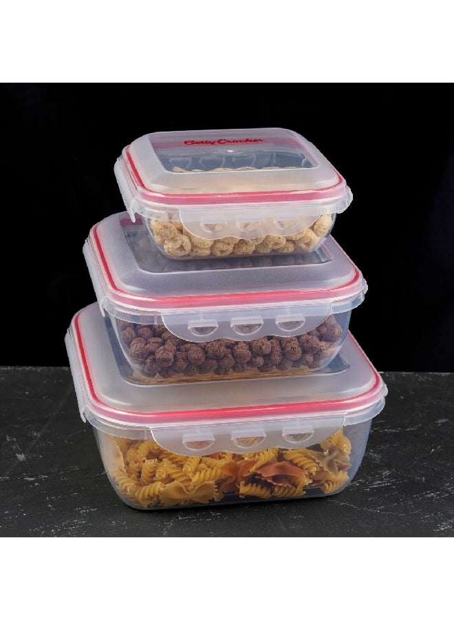 3-Piece High-Quality Polypropylene Square Food Storage Container Set Clear and Red 10 x 18 x 25.5 cm BC5024
