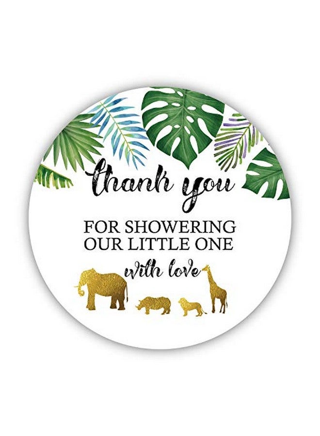 Ergonflow 50 Jungle Gold Baby Shower Stickers Thank You For Showering Our Baby With Love Stickers Baby Shower Favors For Boy Or Girl Baby Shower Favor Labels For Birthday Party 2 Inches - Image 1