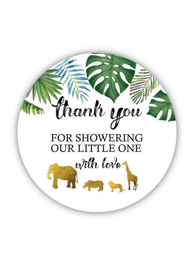 Ergonflow 50 Jungle Gold Baby Shower Stickers Thank You For Showering Our Baby With Love Stickers Baby Shower Favors For Boy Or Girl Baby Shower Favor Labels For Birthday Party 2 Inches - Image 2