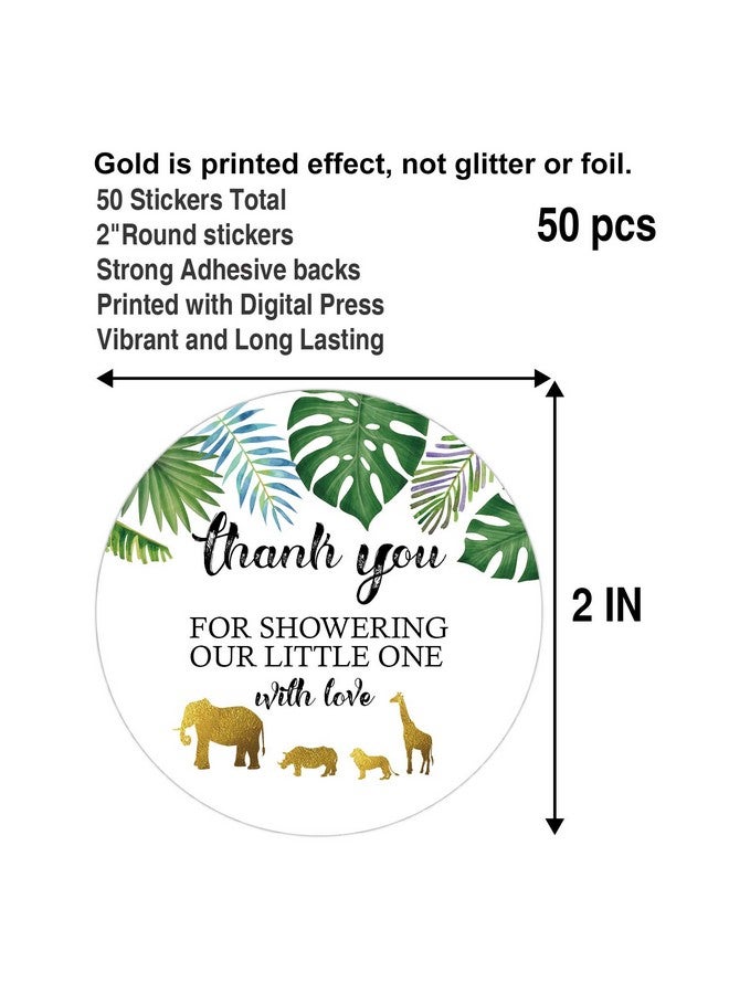 Ergonflow 50 Jungle Gold Baby Shower Stickers Thank You For Showering Our Baby With Love Stickers Baby Shower Favors For Boy Or Girl Baby Shower Favor Labels For Birthday Party 2 Inches - Image 3