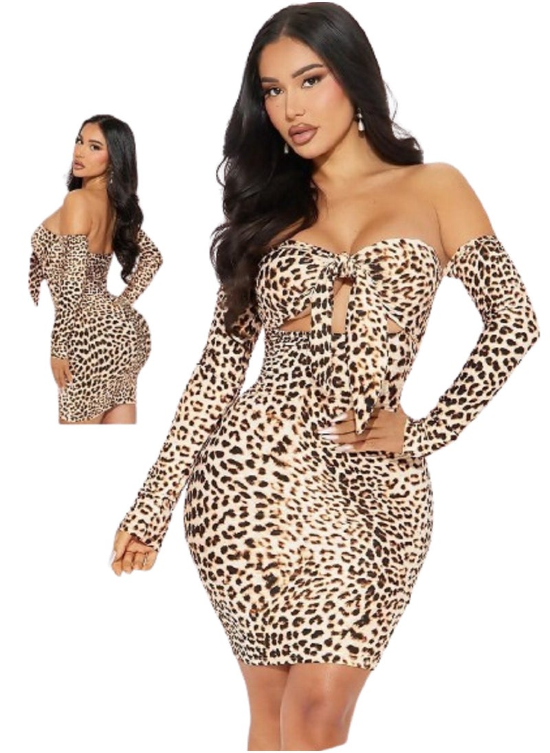 Generic women's bodycon dress, off shoulder with tiger print  - Image 1
