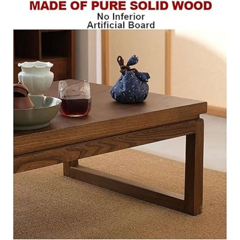 Crysellewoods Japanese Floor Table Wooden Low Modern Tatami Tea Coffee Table Multifunctional Rectangular Wooden Tea Table for Living Room Home Dark Brown - Image 4