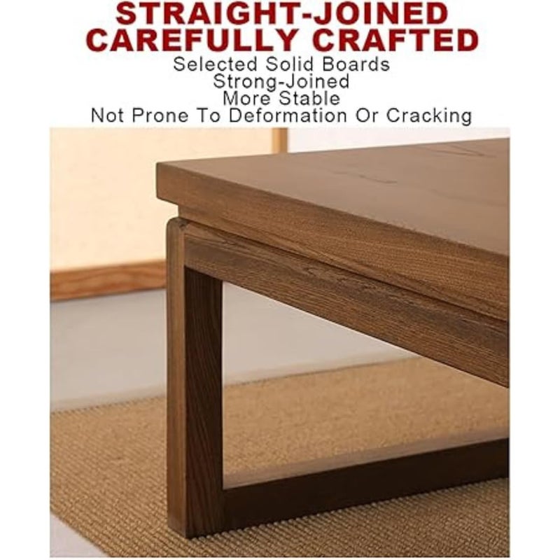 Crysellewoods Japanese Floor Table Wooden Low Modern Tatami Tea Coffee Table Multifunctional Rectangular Wooden Tea Table for Living Room Home Dark Brown - Image 5