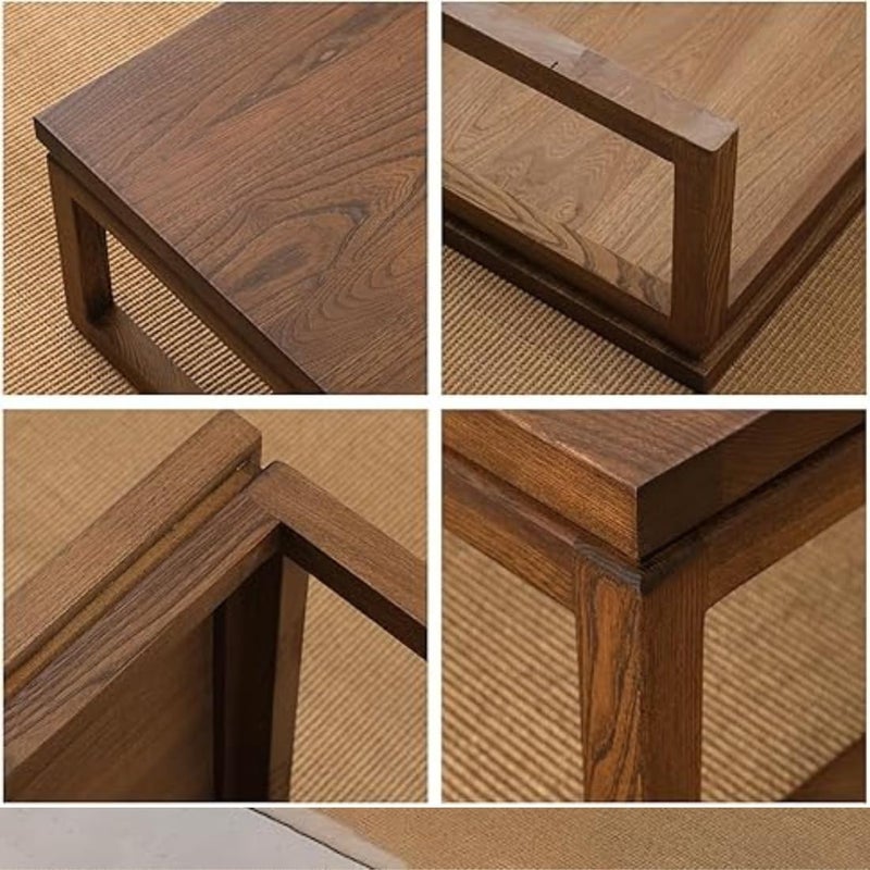 Crysellewoods Japanese Floor Table Wooden Low Modern Tatami Tea Coffee Table Multifunctional Rectangular Wooden Tea Table for Living Room Home Dark Brown - Image 2