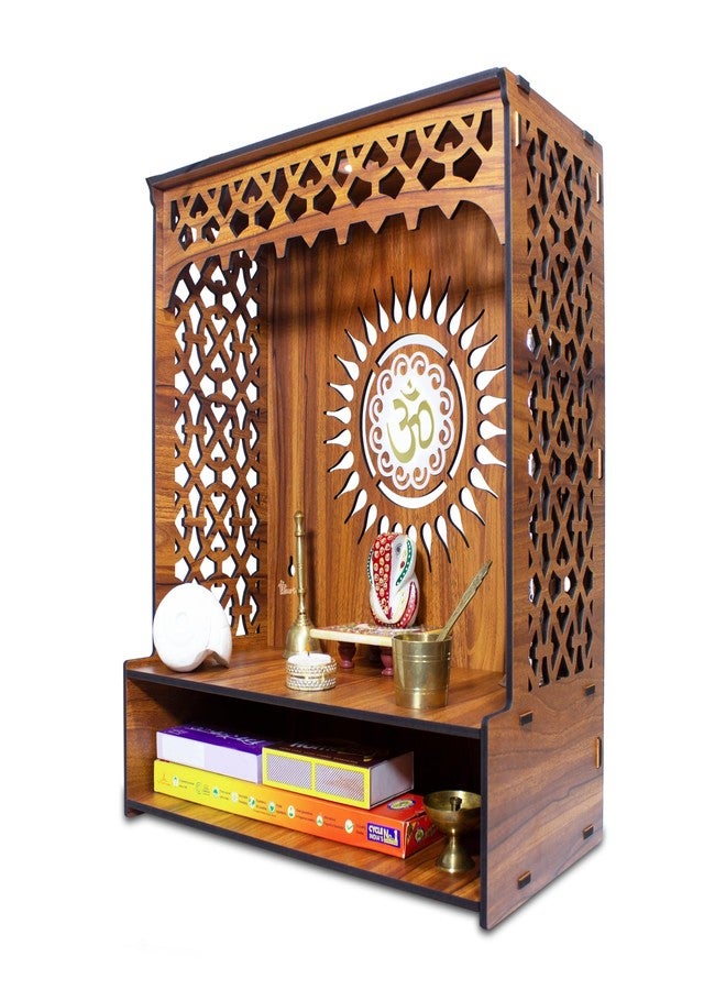Heartily معبد بوجا خشبي جميل من هارتيلي® آستا للمنزل أو حامل معبد بوجا للمكاتب والمتاجر مع إضاءة LED موضعية (الارتفاع - 18، الطول - 16، العرض - 8.75 بوصة) - Image 1