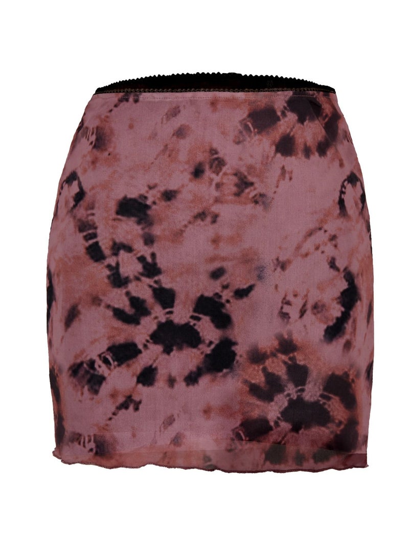 Loquat Women's High Waist Hip Wrap Tie-Dye Short Mini Skirts Bodycon Pencil Skirt Dusty Pink/Black  - Image 3
