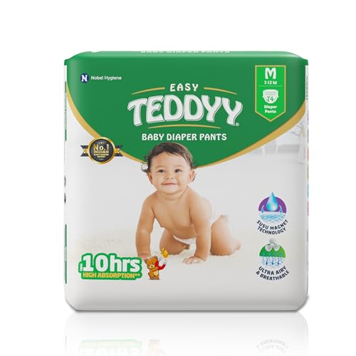 TEDDYY Easy Baby M Size Diaper Pant Style | 74 Count (Medium) | 7–12 kg (Pack of 1) | Long Protection Hours | Anti-Bacterial | Airy Breathable Fit | Rapid Soaker Channels with Wetness Indicator - Image 1