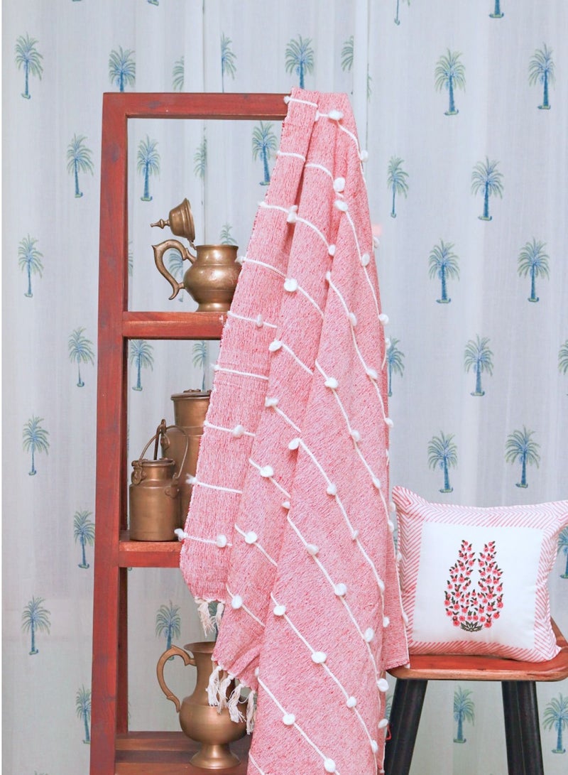 OJARIYA Pink Hand Knitted Premium Organic Cotton Throw Blanket  - Image 1