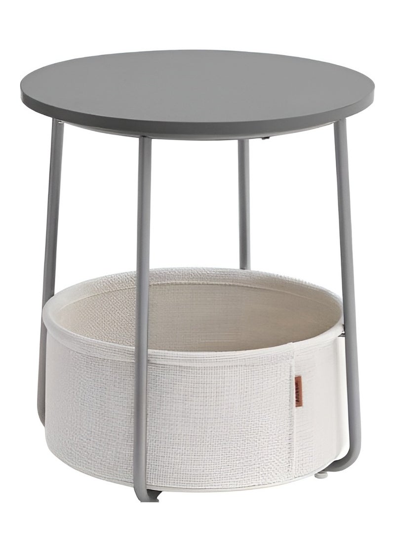 Lovstro Grey Round Side Table / Bedside Nightstand with Storage Basket – Modern Wood & Metal End Table for Living Room or Bedroom – 44×44×49 cm - Image 3