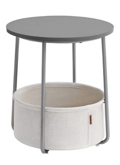Lovstro Round Side Table with Storage Basket, Laptop End table, Corner Wood Table for Living Room, Bedroom Nightstand 44x44x49cm (Grey)  - Image 2
