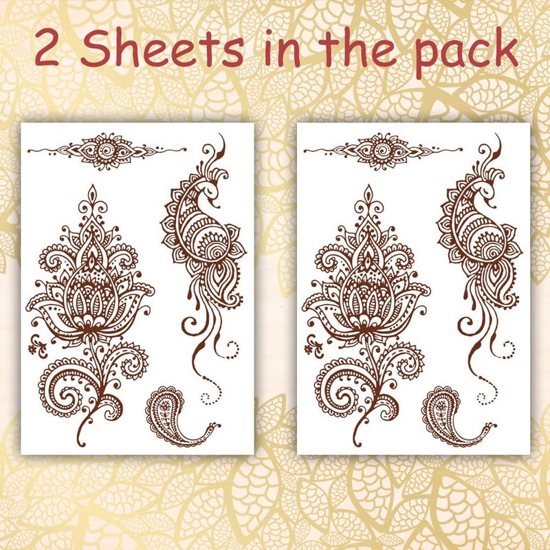 S.A.V.I SAVI 2 Sheets  Mehendi Henna Tattoo Stickers Waterproof Natural Color Ideal for Womens Hands  Arms  21x15cm - Image 2