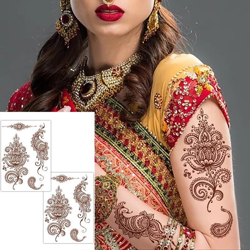 S.A.V.I SAVI 2 Sheets  Mehendi Henna Tattoo Stickers Waterproof Natural Color Ideal for Womens Hands  Arms  21x15cm - Image 1