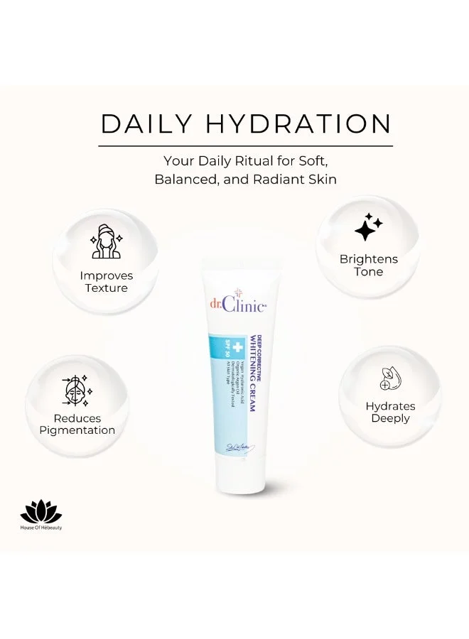 dr.Clinic DR. CLINIC | Deep Corrective Whitening Cream | Brightening & Pigmentation Care | Enriched with Argan Oil, Hyaluronic Acid & Salicylic Acid | For All Skin Types | 50 ml