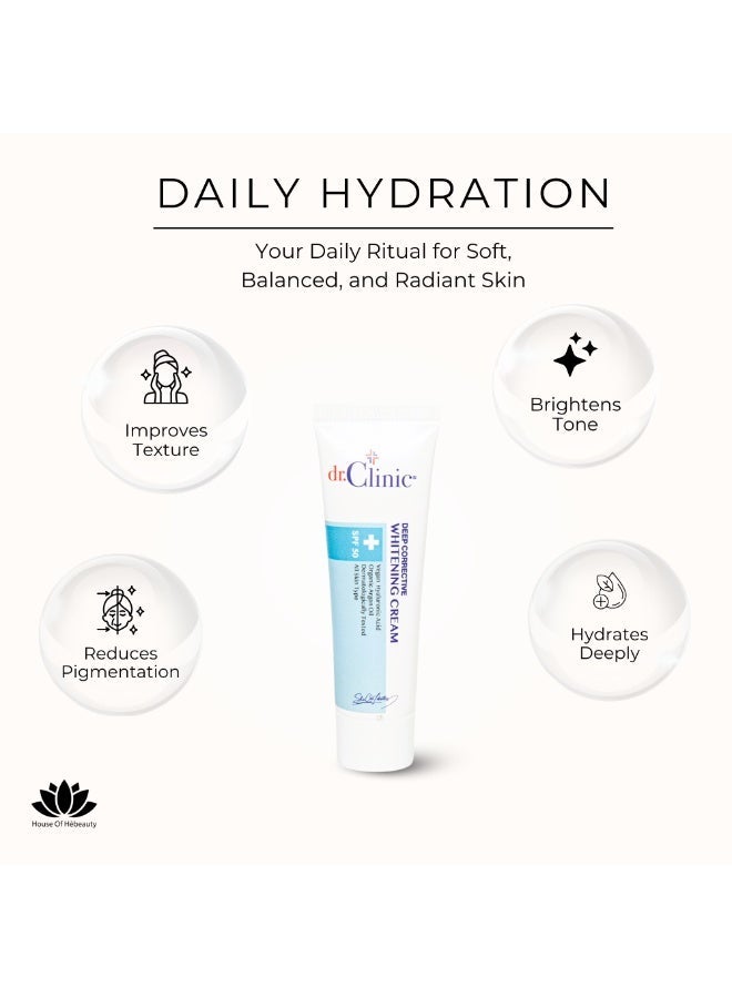 dr.Clinic DR. CLINIC | Deep Corrective Whitening Cream | Brightening & Pigmentation Care | Enriched with Argan Oil, Hyaluronic Acid & Salicylic Acid | For All Skin Types | 50 ml - Image 2