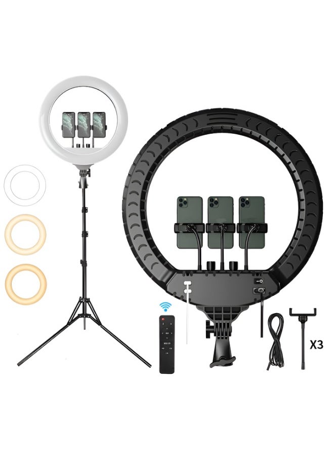 Ring Light for Photography Model LIVE-R56, 560mm, 3-level Lighting, for Live Broadcasting, Remote Control, 360-degree Rotation, Tripod, Holds 3 Mobile Phones