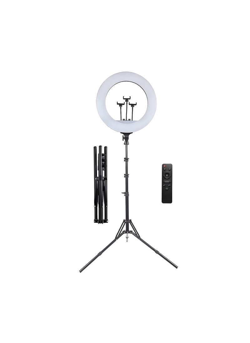 Ring Light for Photography Model LIVE-R56, 560mm, 3-level Lighting, for Live Broadcasting, Remote Control, 360-degree Rotation, Tripod, Holds 3 Mobile Phones