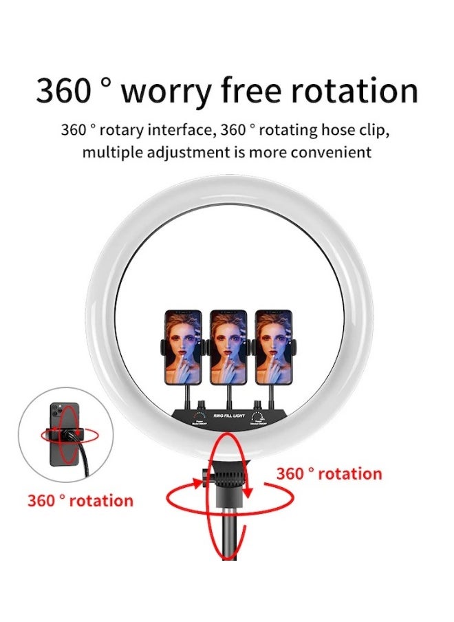 Ring Light for Photography Model LIVE-R56, 560mm, 3-level Lighting, for Live Broadcasting, Remote Control, 360-degree Rotation, Tripod, Holds 3 Mobile Phones