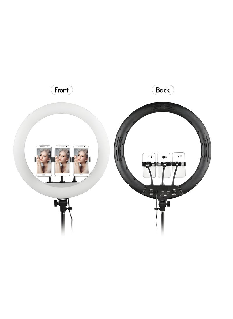 Ring Light for Photography Model LIVE-R56, 560mm, 3-level Lighting, for Live Broadcasting, Remote Control, 360-degree Rotation, Tripod, Holds 3 Mobile Phones
