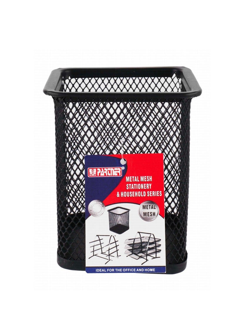 Metal Mesh Pen Holder Square Type Black