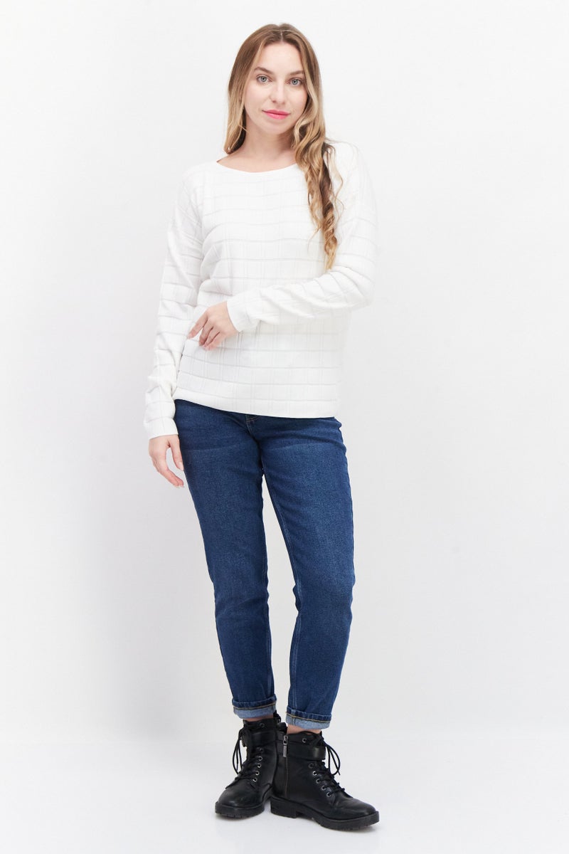 Zero Women Boat Neck Long Sleeve Textured Sweater, White - Image 4
