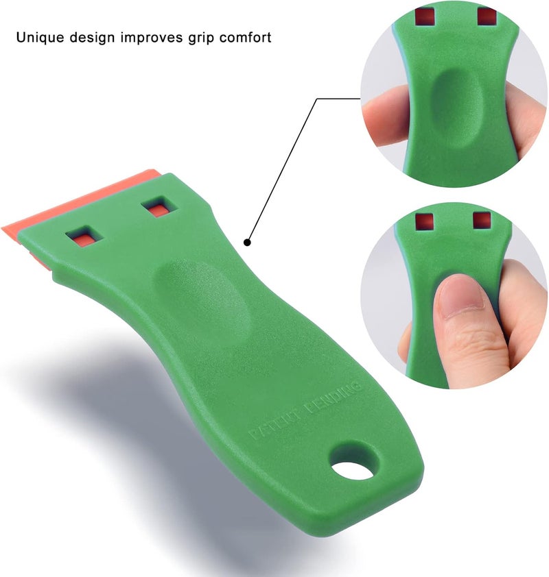 FOSHIO 2PCS Green Plastic Razor Sticker Remover Paint Scrapers with Contoured Grip + 100 PCS 1.5 inch Refillable Double Edge Plastic Razor Blades for Cleaning Adhesive Vinyl Decals Stickers Labels - Image 4