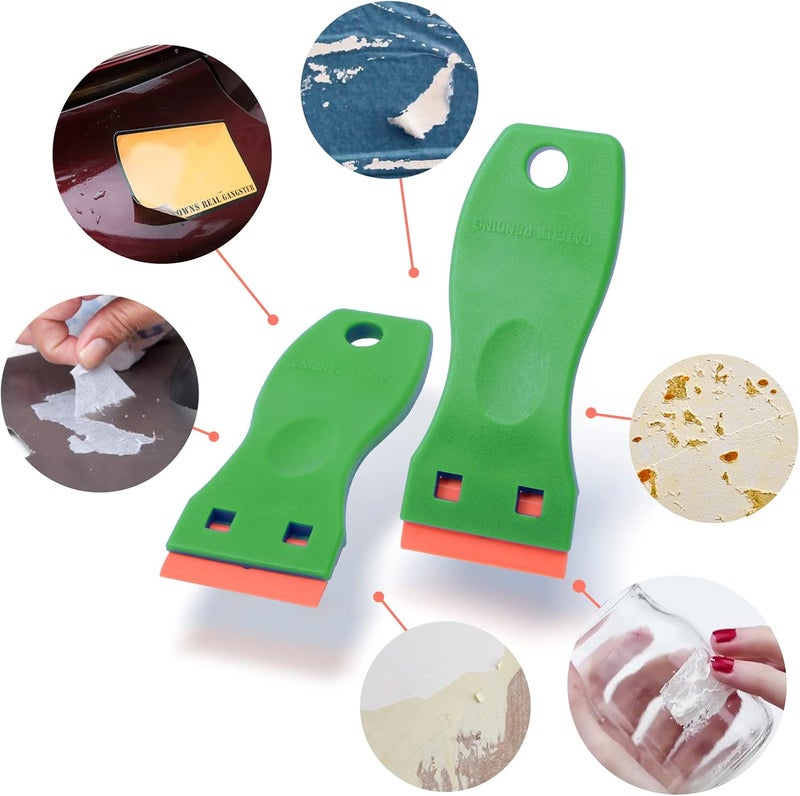 FOSHIO 2PCS Green Plastic Razor Sticker Remover Paint Scrapers with Contoured Grip + 100 PCS 1.5 inch Refillable Double Edge Plastic Razor Blades for Cleaning Adhesive Vinyl Decals Stickers Labels - Image 5